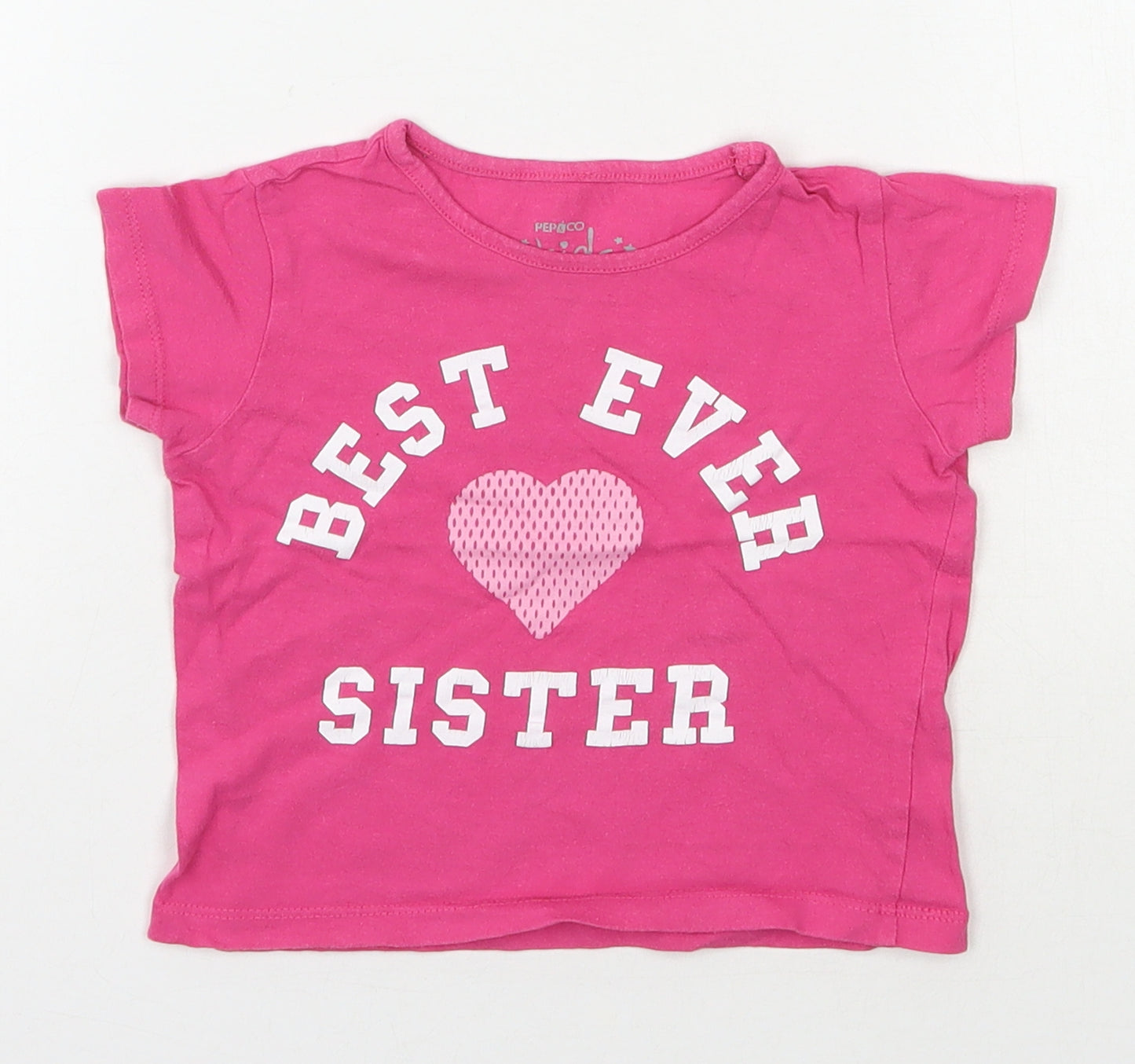 Pep & Co Girls Pink  100% Cotton Basic T-Shirt Size 18-24 Months Roll Neck Pullover