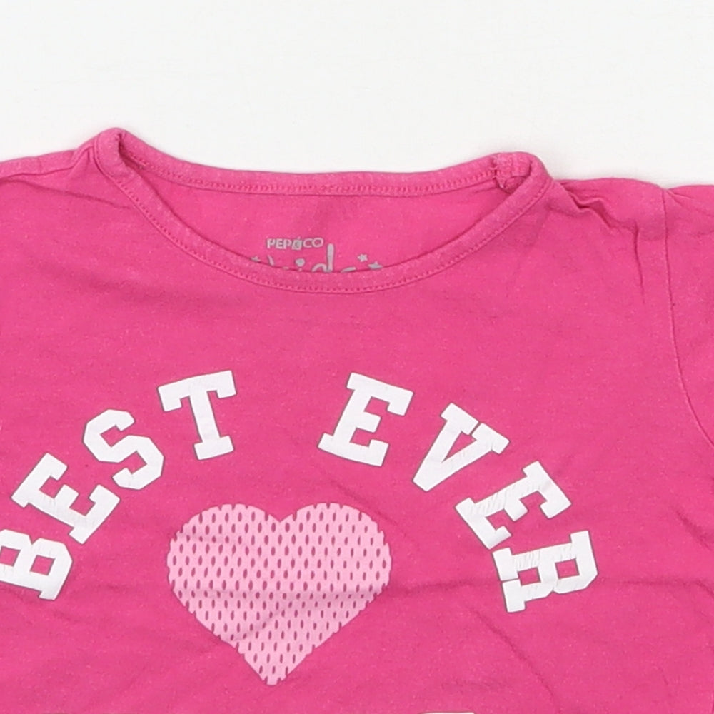 Pep & Co Girls Pink  100% Cotton Basic T-Shirt Size 18-24 Months Roll Neck Pullover