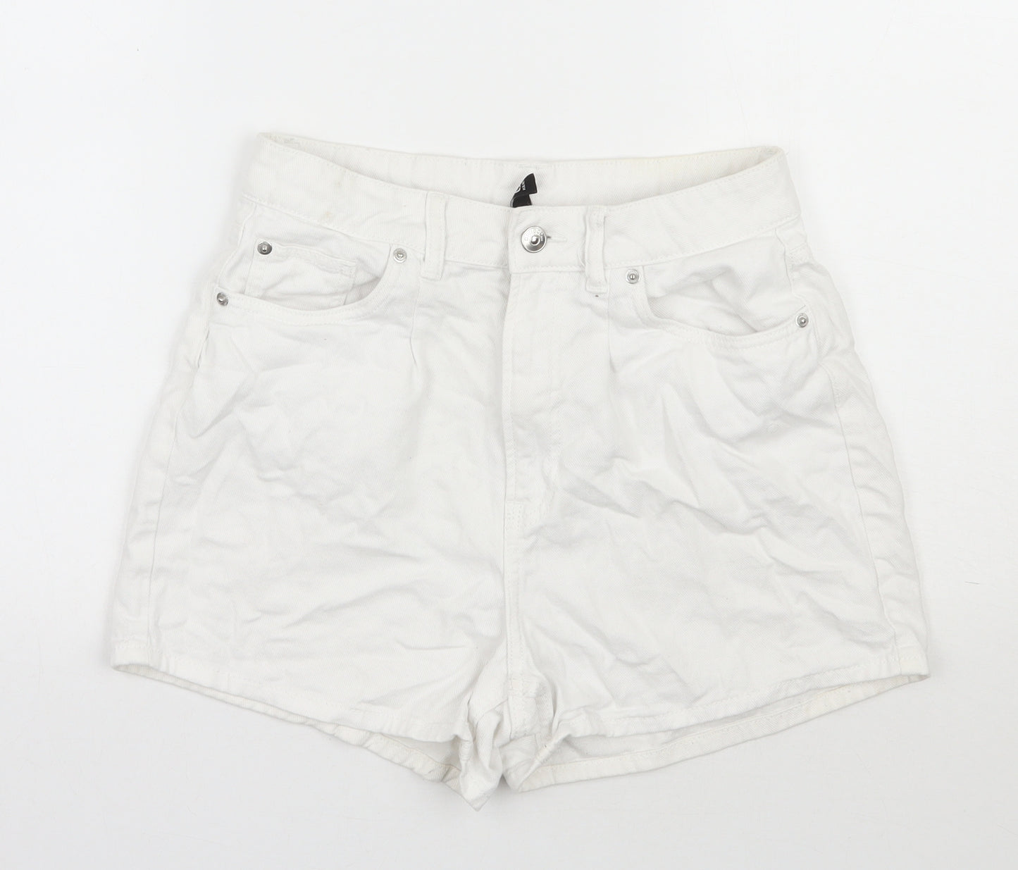 H&M Womens White  100% Cotton Mom Shorts Size 10 L3 in Regular Zip