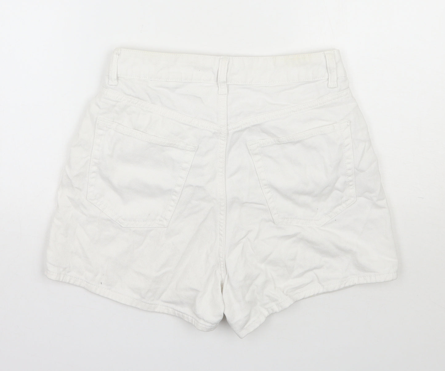 H&M Womens White  100% Cotton Mom Shorts Size 10 L3 in Regular Zip