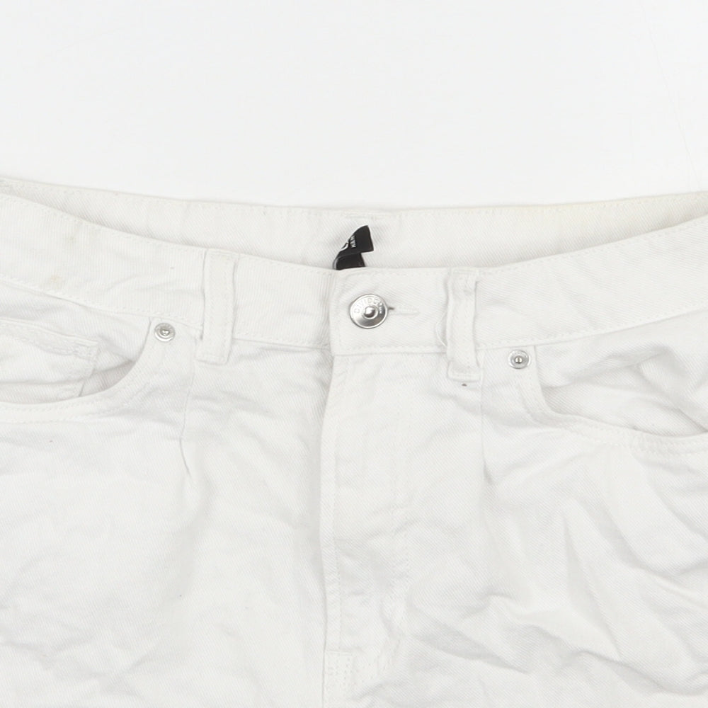 H&M Womens White  100% Cotton Mom Shorts Size 10 L3 in Regular Zip