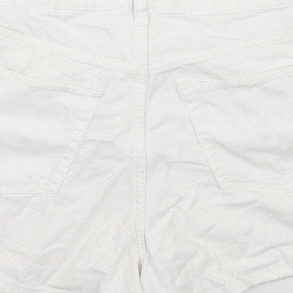 H&M Womens White  100% Cotton Mom Shorts Size 10 L3 in Regular Zip