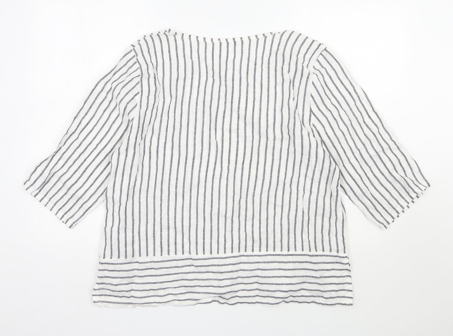 First Avenue Womens White Striped Linen Basic Blouse Size S Scoop Neck