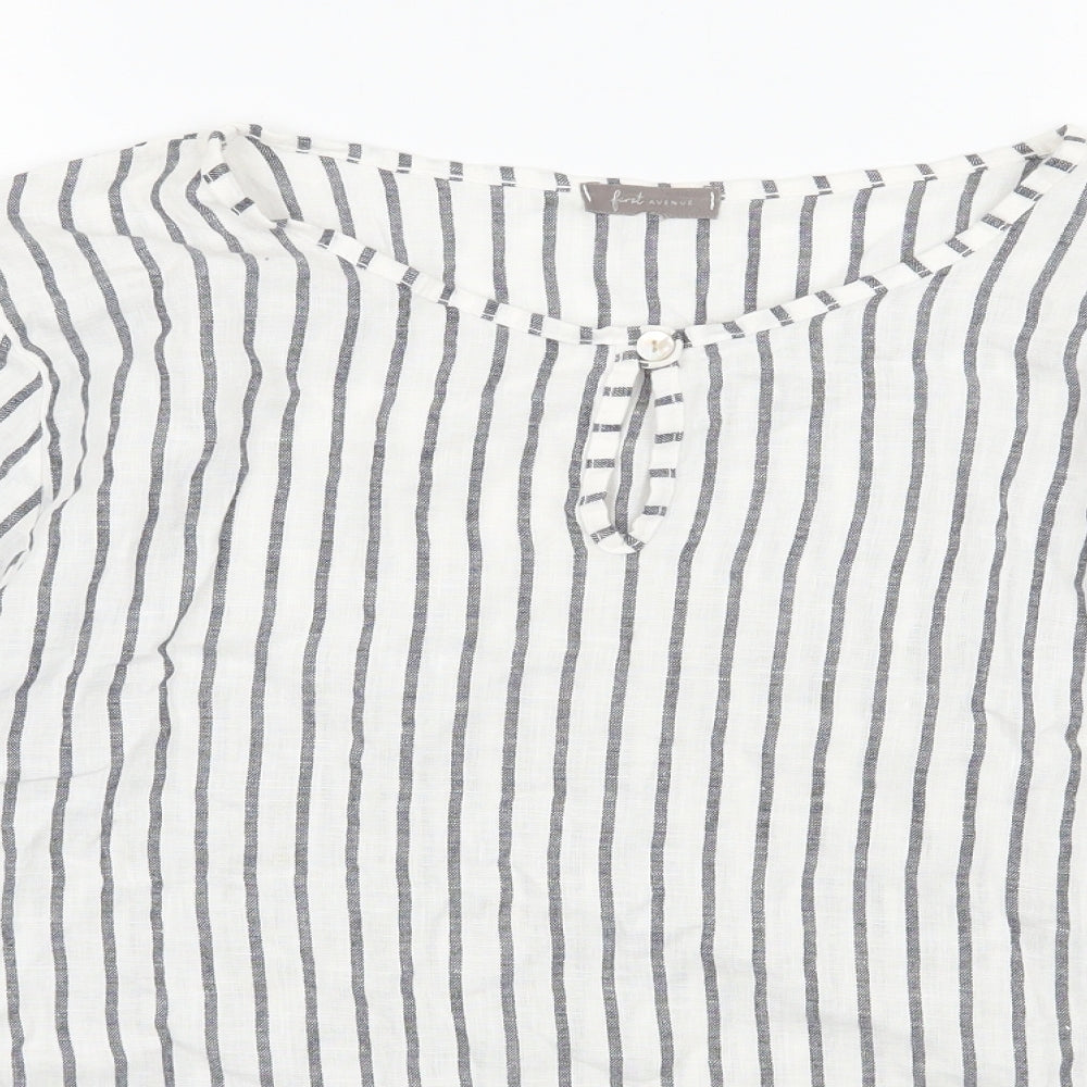 First Avenue Womens White Striped Linen Basic Blouse Size S Scoop Neck