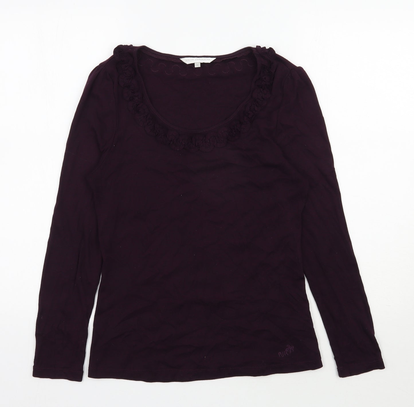 John Rocha Womens Purple  Cotton Basic T-Shirt Size 14 Scoop Neck