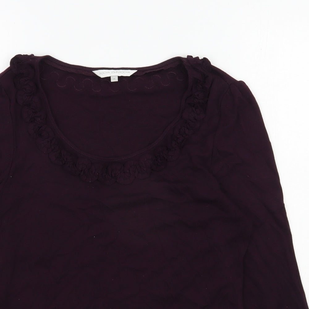John Rocha Womens Purple  Cotton Basic T-Shirt Size 14 Scoop Neck