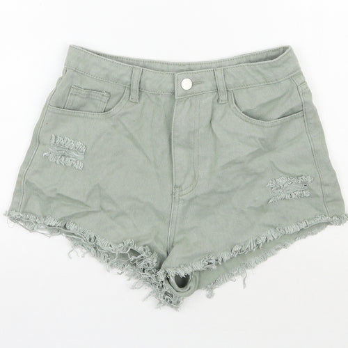 SheIn Womens Green  Cotton Hot Pants Shorts Size S L3 in Regular Zip