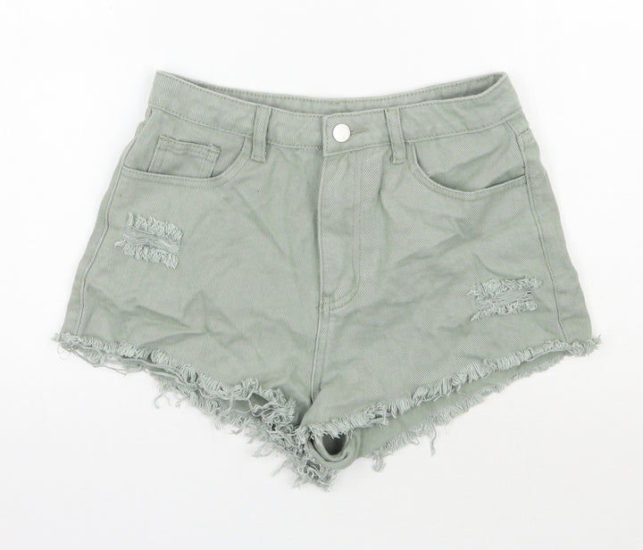 SheIn Womens Green Cotton Hot Pants Shorts Size S L3 in Regular Zip