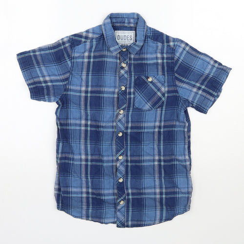 Matalan Boys Blue Plaid 100% Cotton Basic Button-Up Size 10 Years Collared Button
