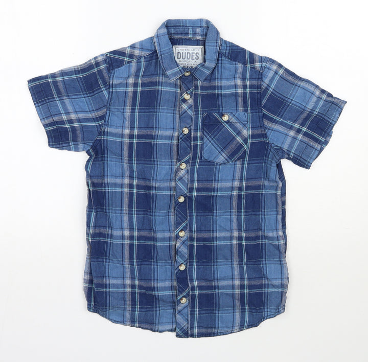 Matalan Boys Blue Plaid 100% Cotton Basic Button-Up Size 10 Years Collared Button