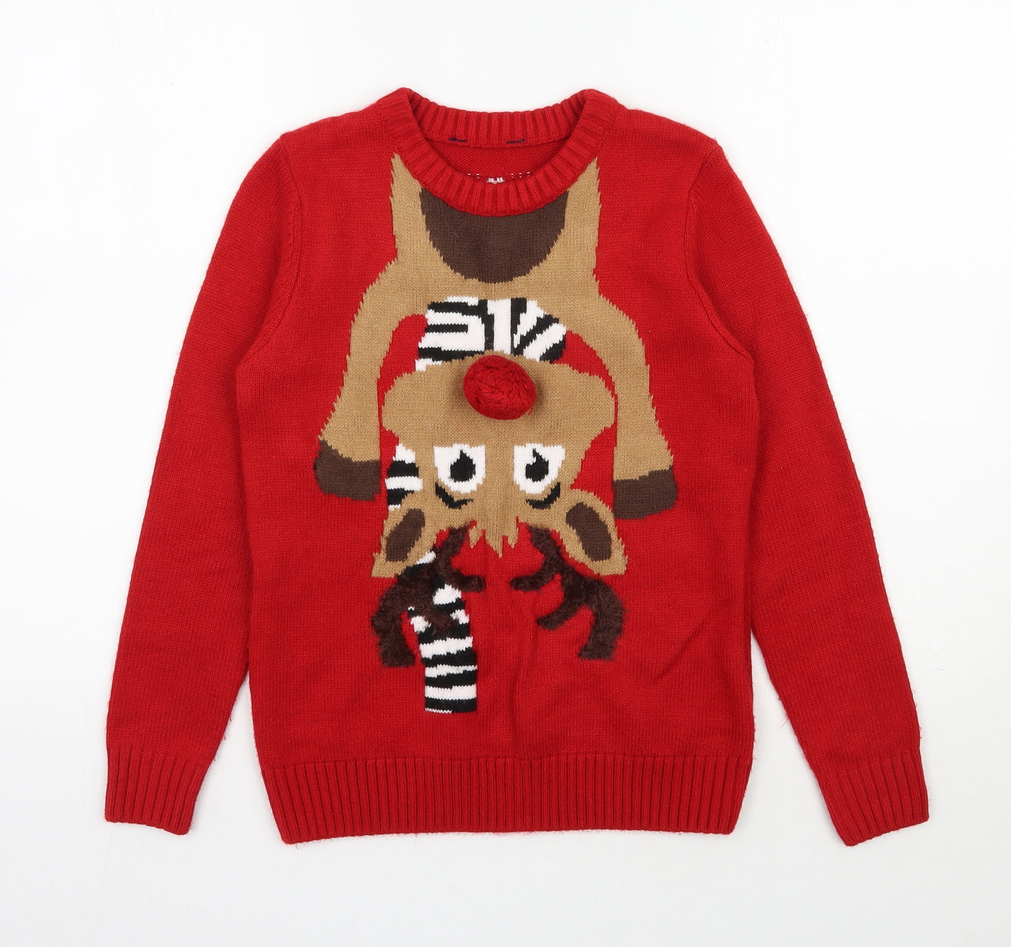 Matalan Boys Red Round Neck  Acrylic Pullover Jumper Size 12 Years  Pullover - Christmas Jumper