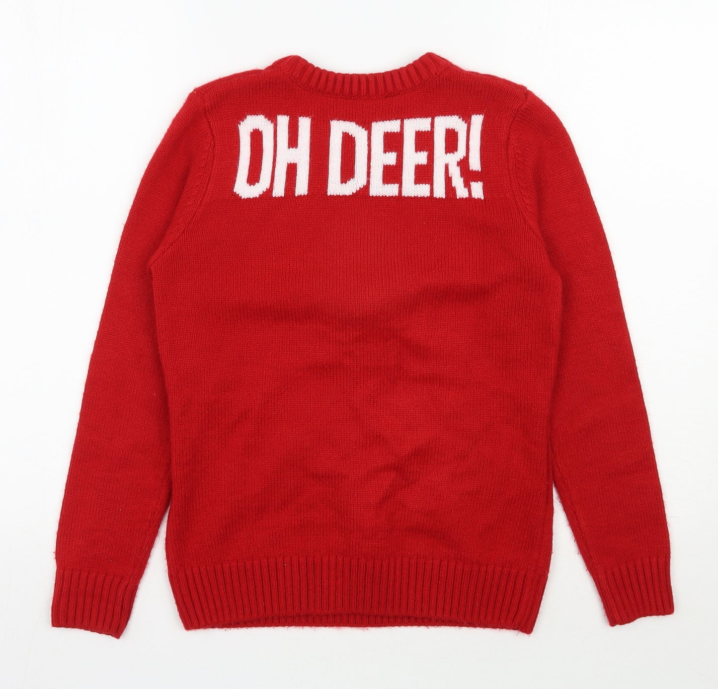 Matalan Boys Red Round Neck  Acrylic Pullover Jumper Size 12 Years  Pullover - Christmas Jumper