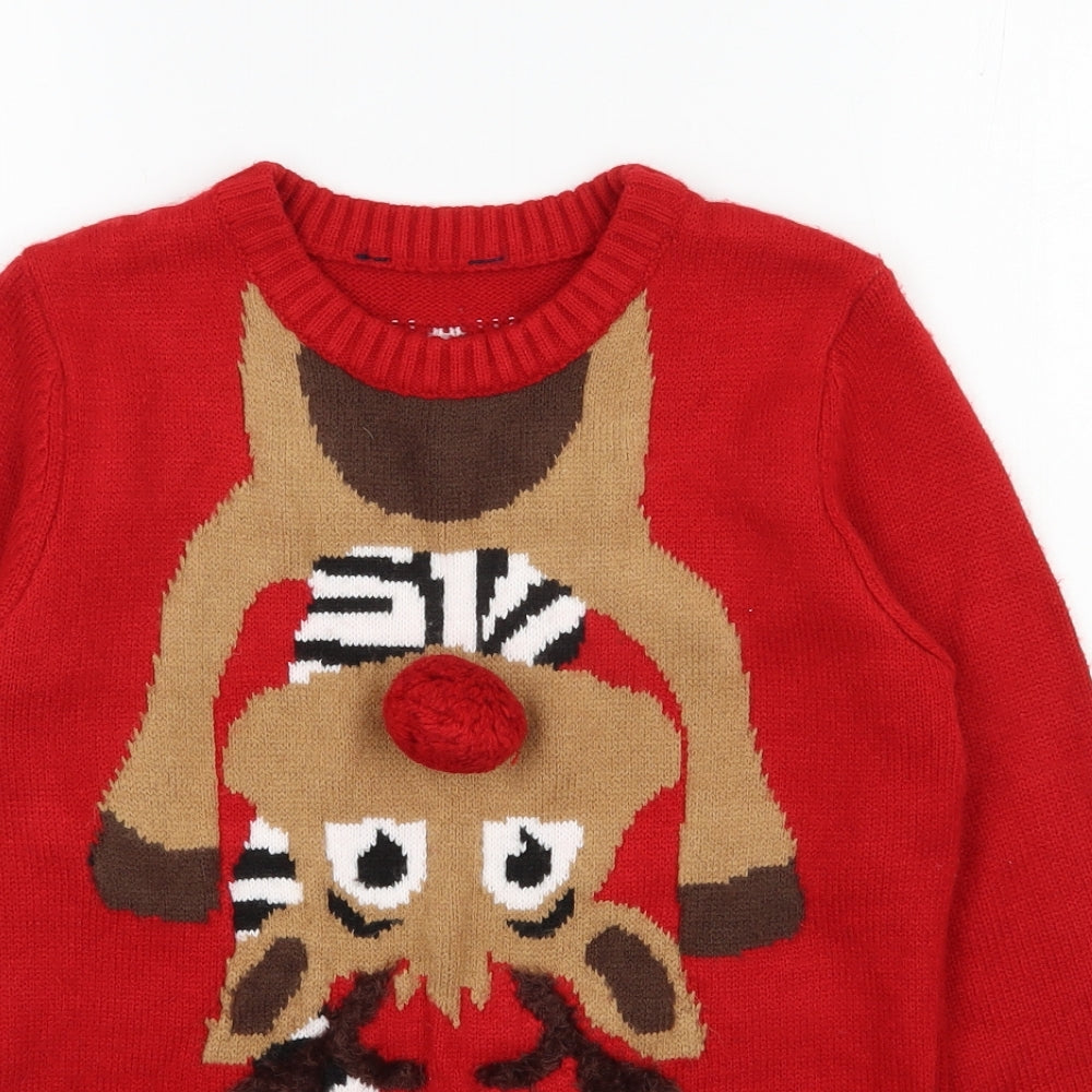Matalan Boys Red Round Neck  Acrylic Pullover Jumper Size 12 Years  Pullover - Christmas Jumper