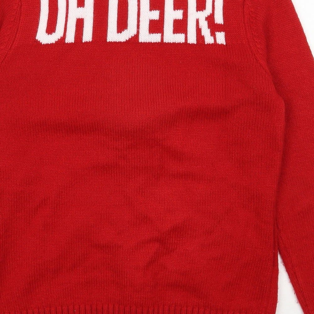 Matalan Boys Red Round Neck  Acrylic Pullover Jumper Size 12 Years  Pullover - Christmas Jumper