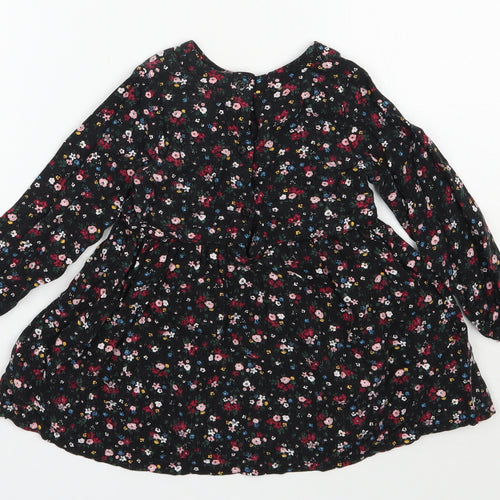 Primark Girls Black Floral Viscose Fit & Flare  Size 18-24 Months  Round Neck Button