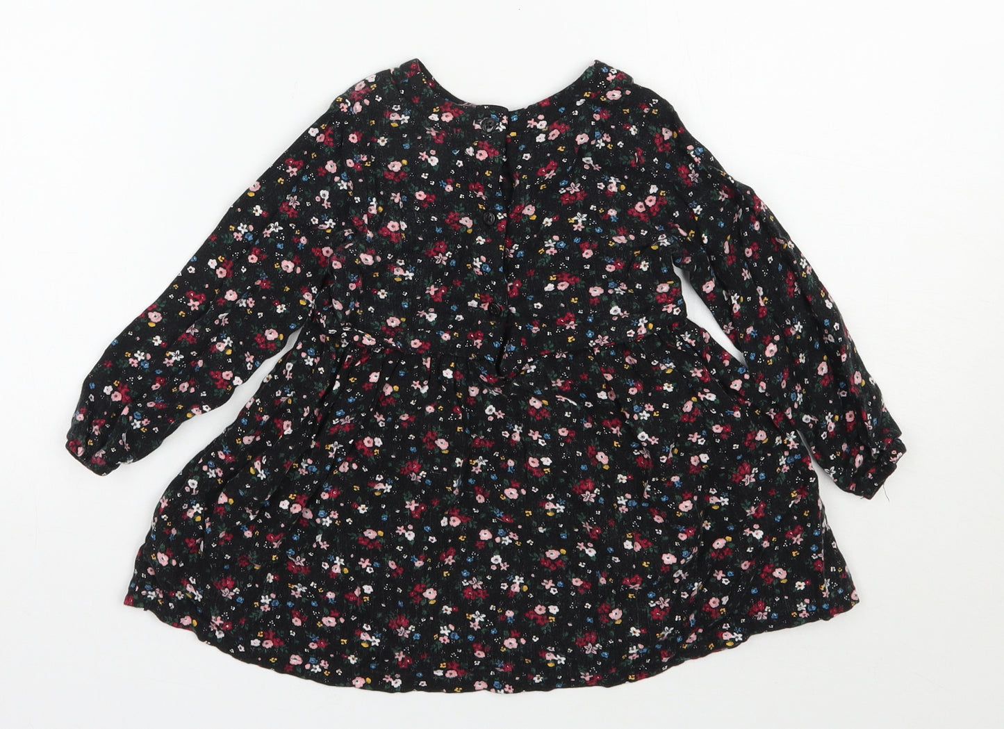 Primark Girls Black Floral Viscose Fit & Flare  Size 18-24 Months  Round Neck Button