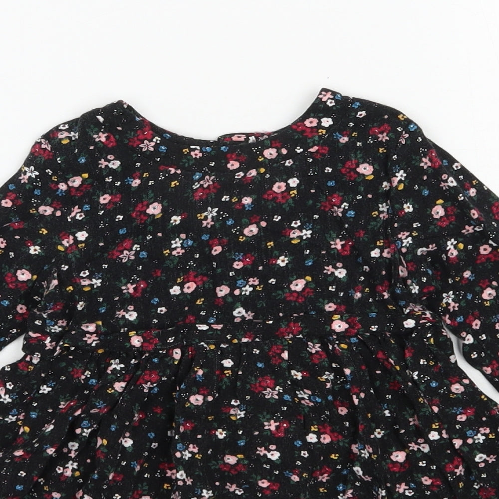 Primark Girls Black Floral Viscose Fit & Flare  Size 18-24 Months  Round Neck Button