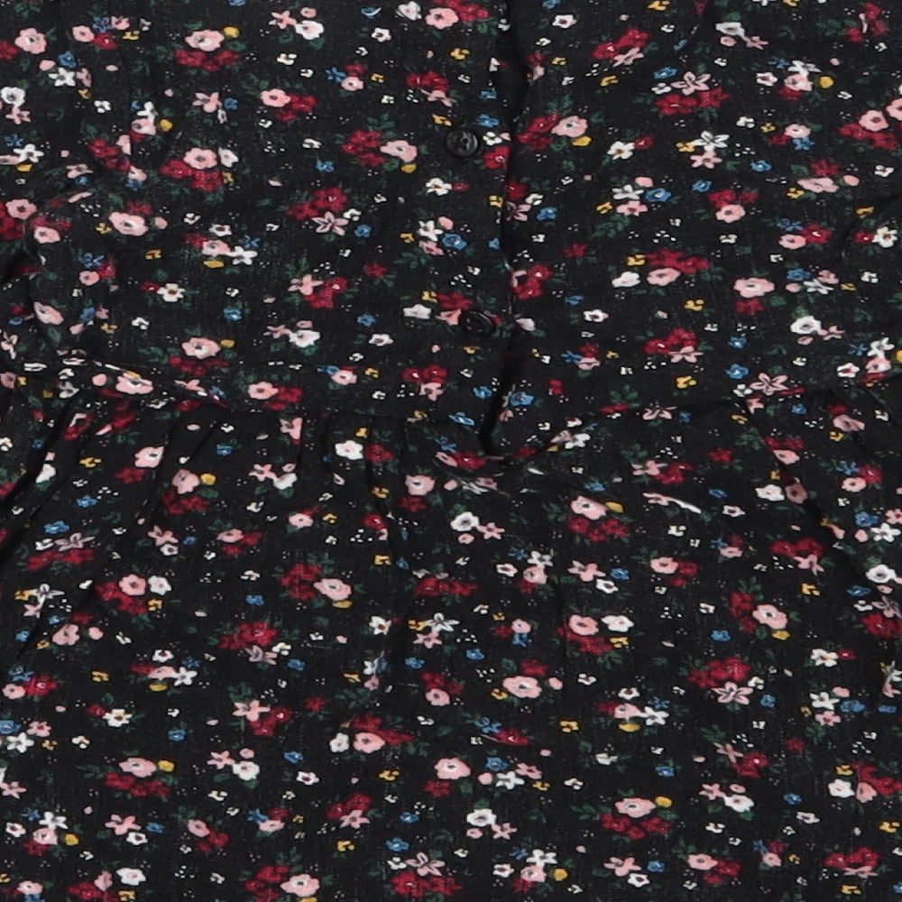 Primark Girls Black Floral Viscose Fit & Flare  Size 18-24 Months  Round Neck Button
