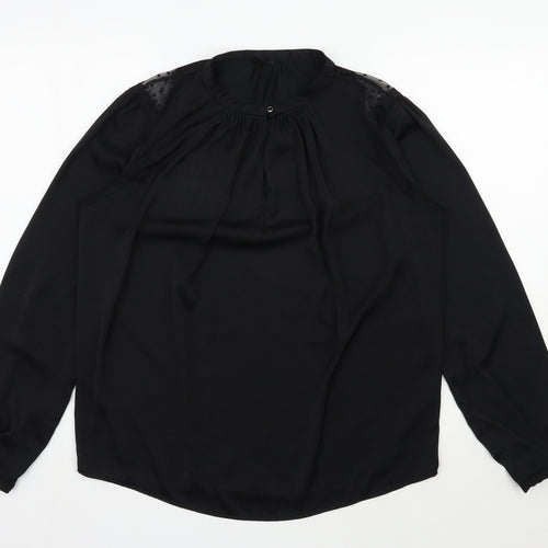 Preworn Womens Black  Polyester Basic Blouse Size L Round Neck