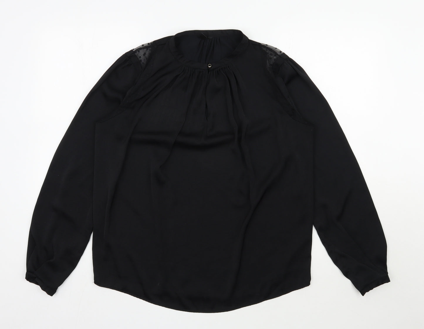 Preworn Womens Black  Polyester Basic Blouse Size L Round Neck