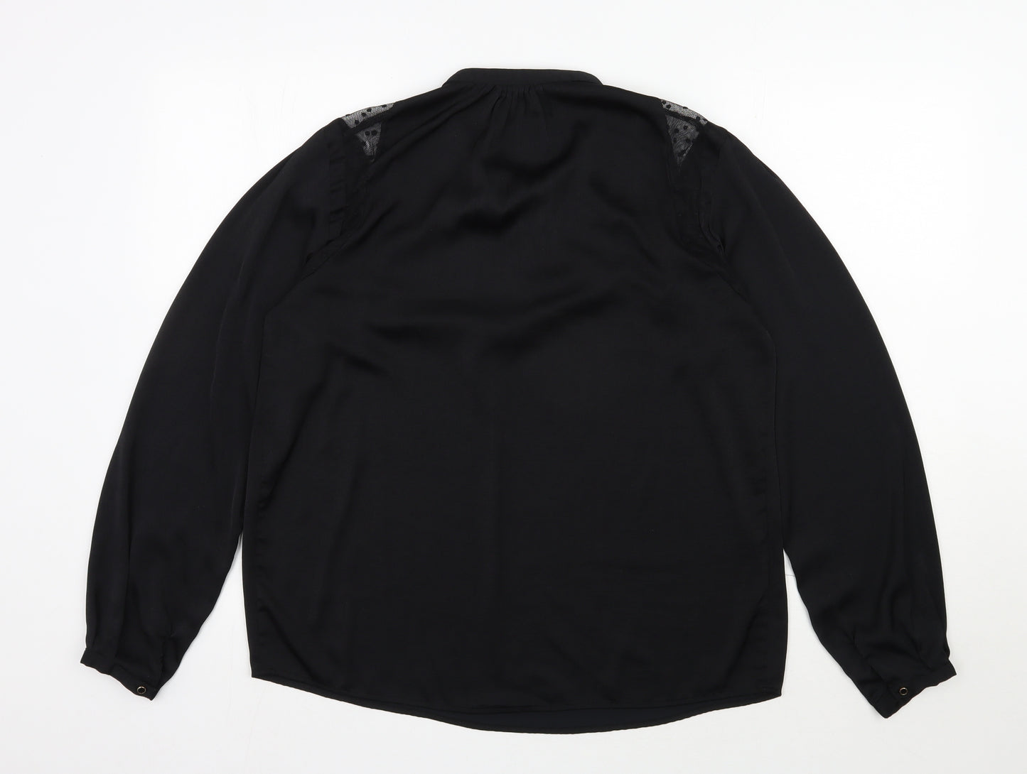 Preworn Womens Black  Polyester Basic Blouse Size L Round Neck