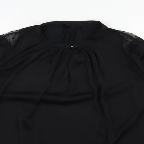Preworn Womens Black  Polyester Basic Blouse Size L Round Neck