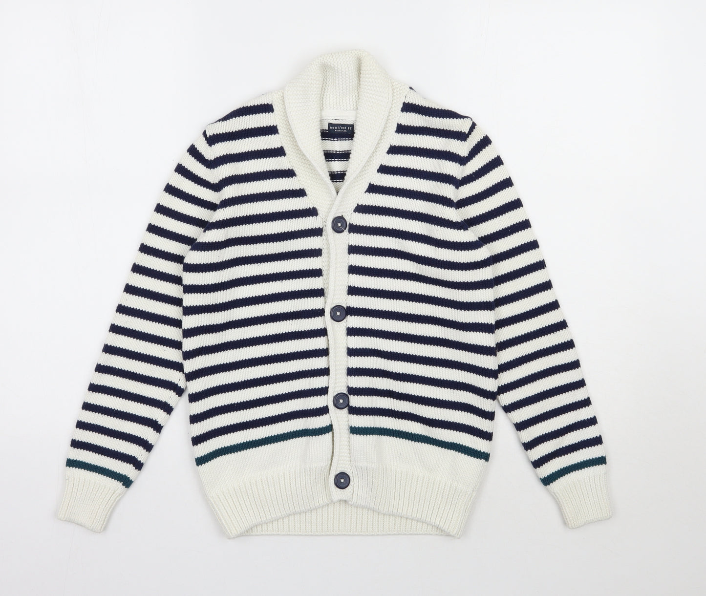 NEXT Boys Blue V-Neck Striped 100% Cotton Cardigan Jumper Size 10 Years  Button