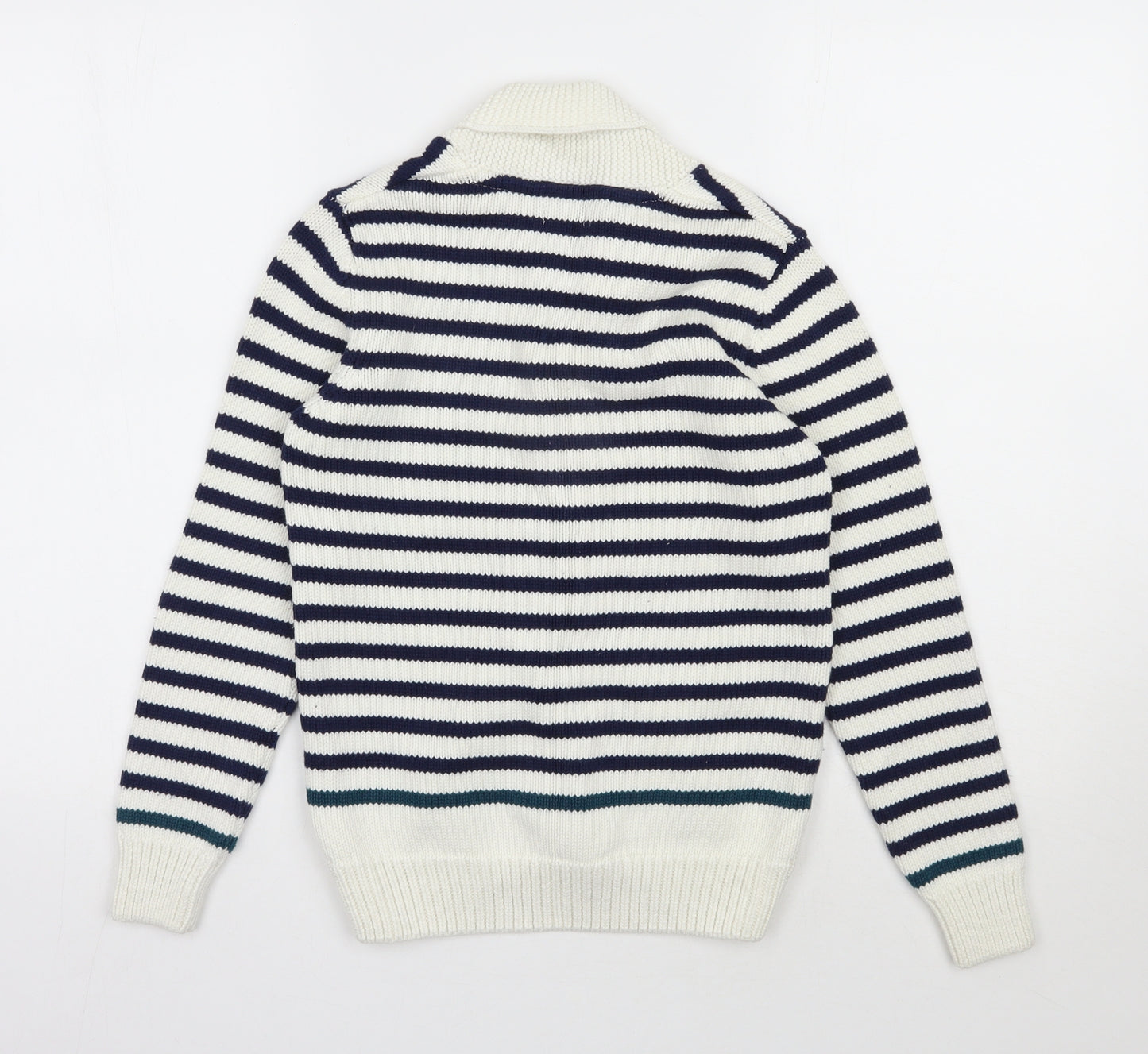 NEXT Boys Blue V-Neck Striped 100% Cotton Cardigan Jumper Size 10 Years  Button