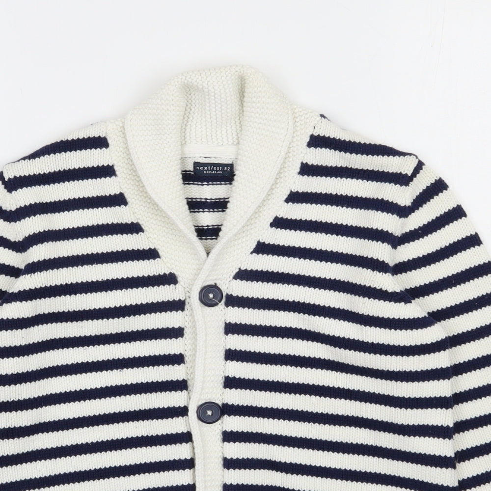 NEXT Boys Blue V-Neck Striped 100% Cotton Cardigan Jumper Size 10 Years  Button