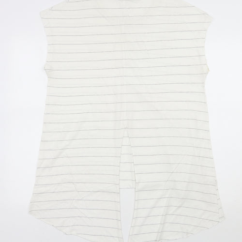 Primark Womens Ivory Striped Polyester Basic T-Shirt Size 14 Scoop Neck