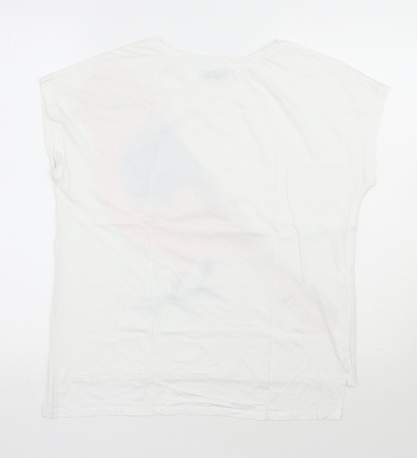 RESERVED Womens White  Polyester Basic T-Shirt Size L Round Neck