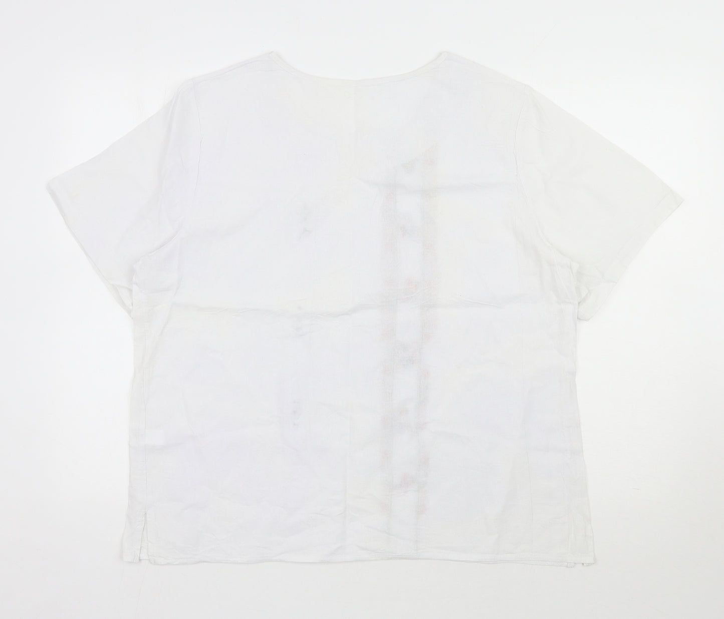 Preworn Womens White Floral Cotton Basic Blouse Size 2XL Scoop Neck