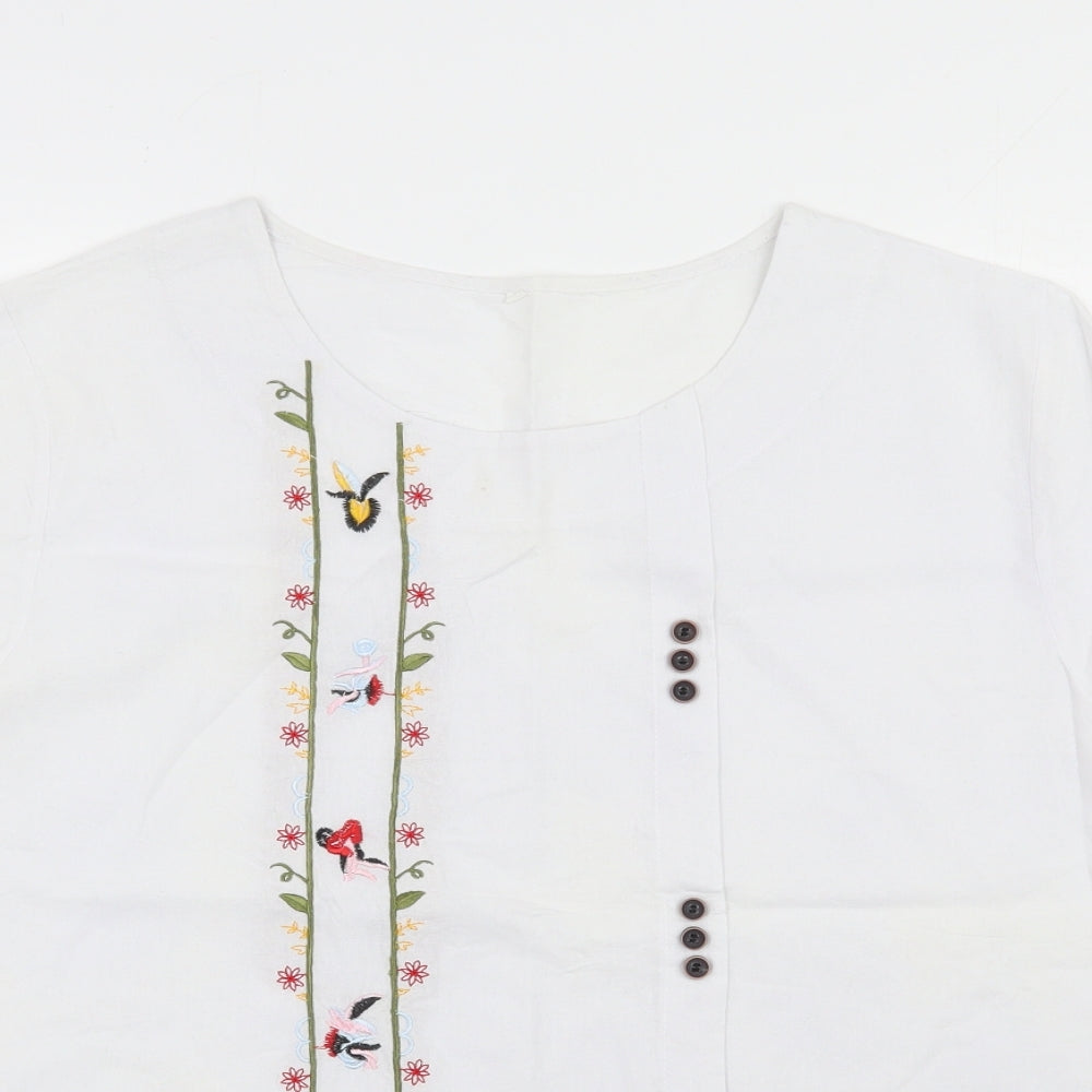 Preworn Womens White Floral Cotton Basic Blouse Size 2XL Scoop Neck
