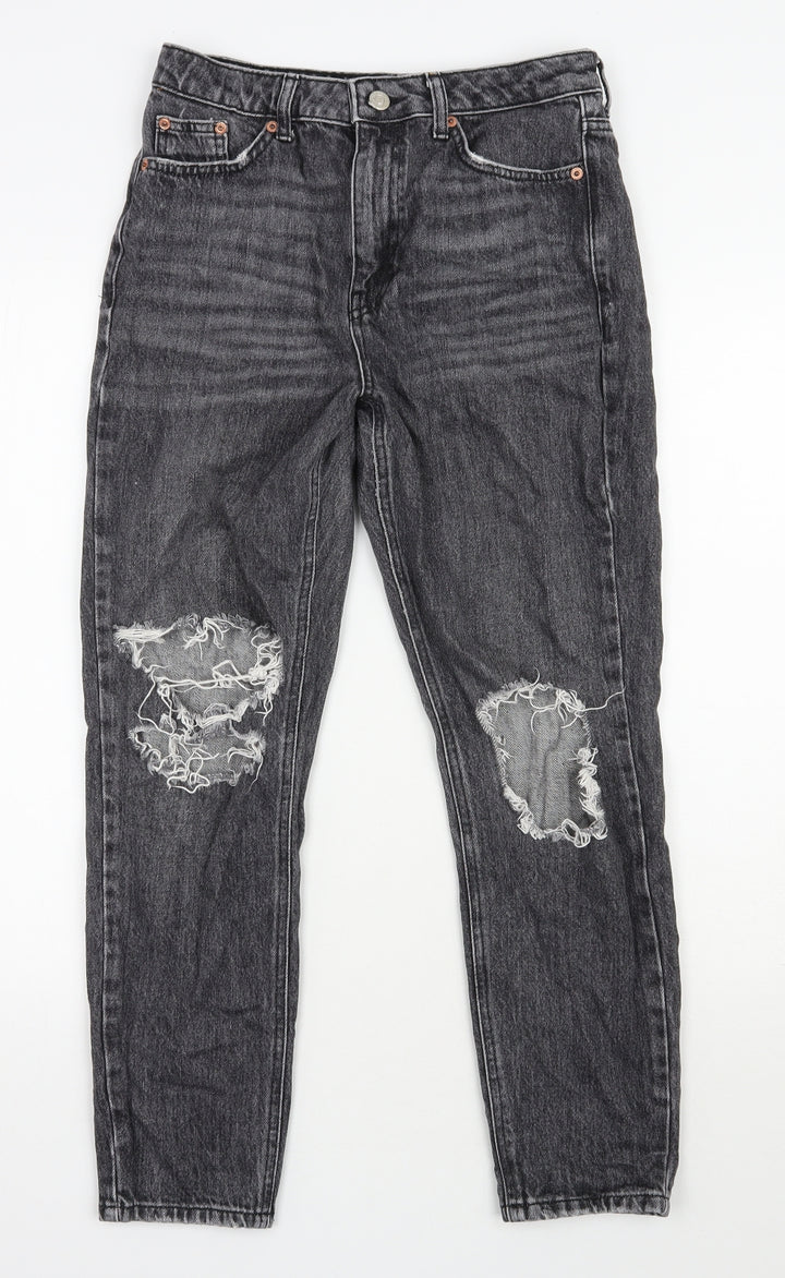 Topshop Womens Black Cotton Mom Jeans Size 28 in L30 in Regular Zip
