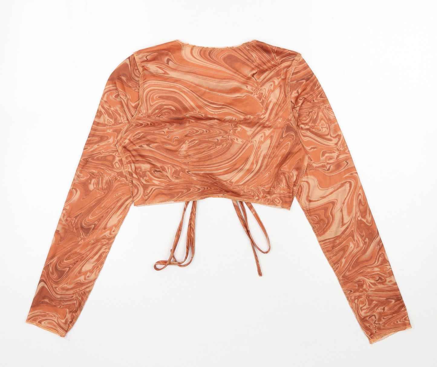 SheIn Womens Orange Geometric Polyester Cropped Blouse Size S V-Neck