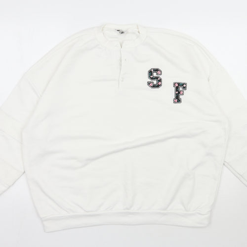 Suffle Womens White  Polyester Pullover Sweatshirt Size L  Pullover