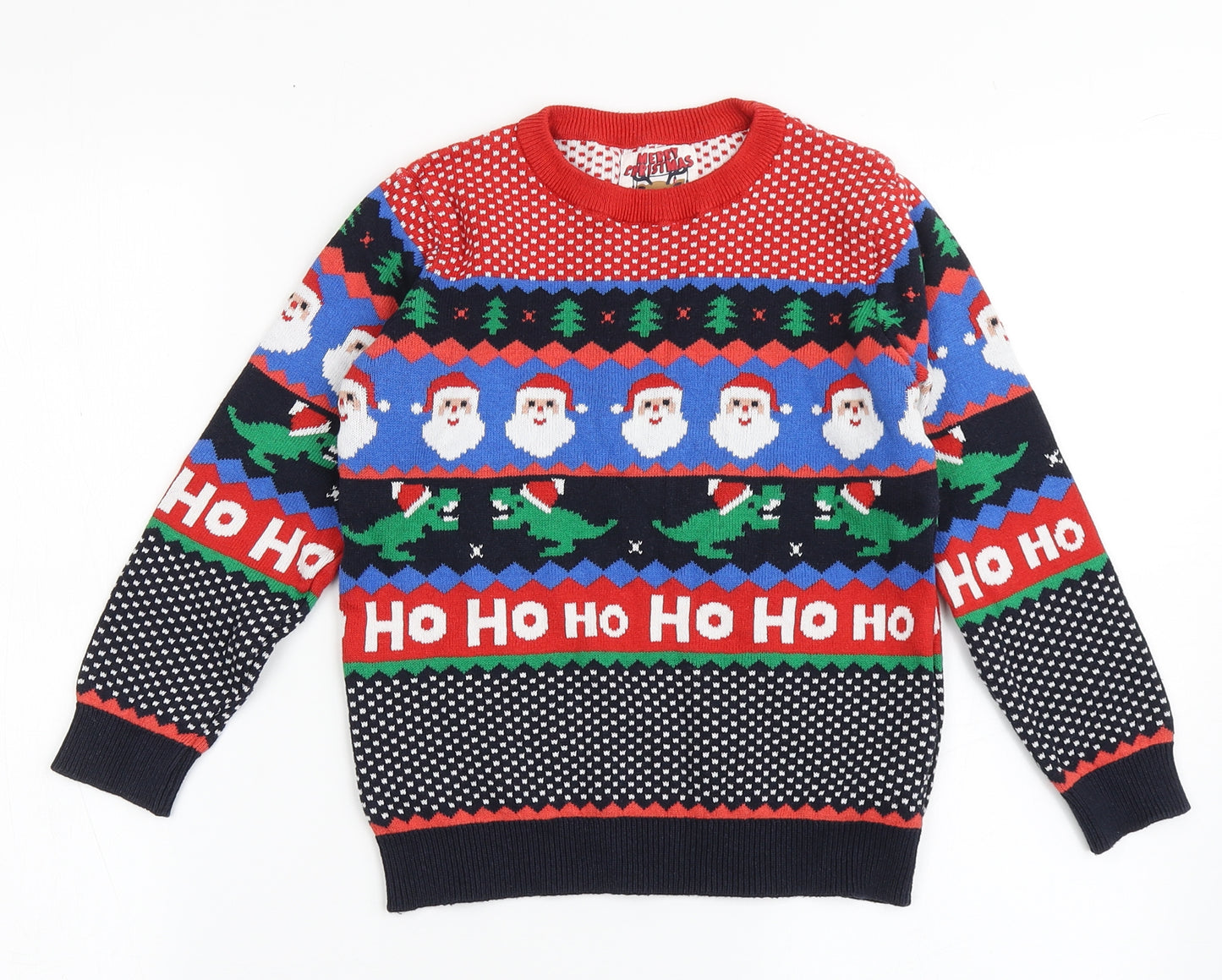 F&F Boys Multicoloured Round Neck Fair Isle 100% Cotton Pullover Jumper Size 6-7 Years  Pullover - Christmas