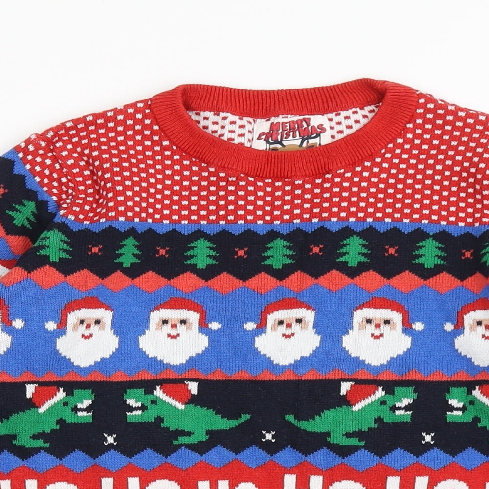 F&F Boys Multicoloured Round Neck Fair Isle 100% Cotton Pullover Jumper Size 6-7 Years  Pullover - Christmas