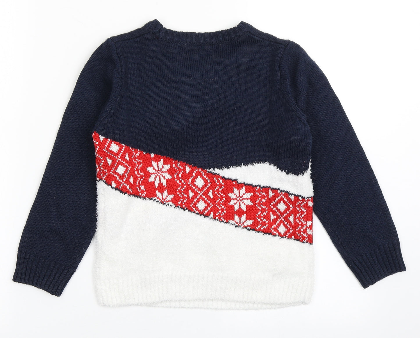 F&F Boys Blue Round Neck  Acrylic Pullover Jumper Size 6-7 Years  Pullover - Christmas