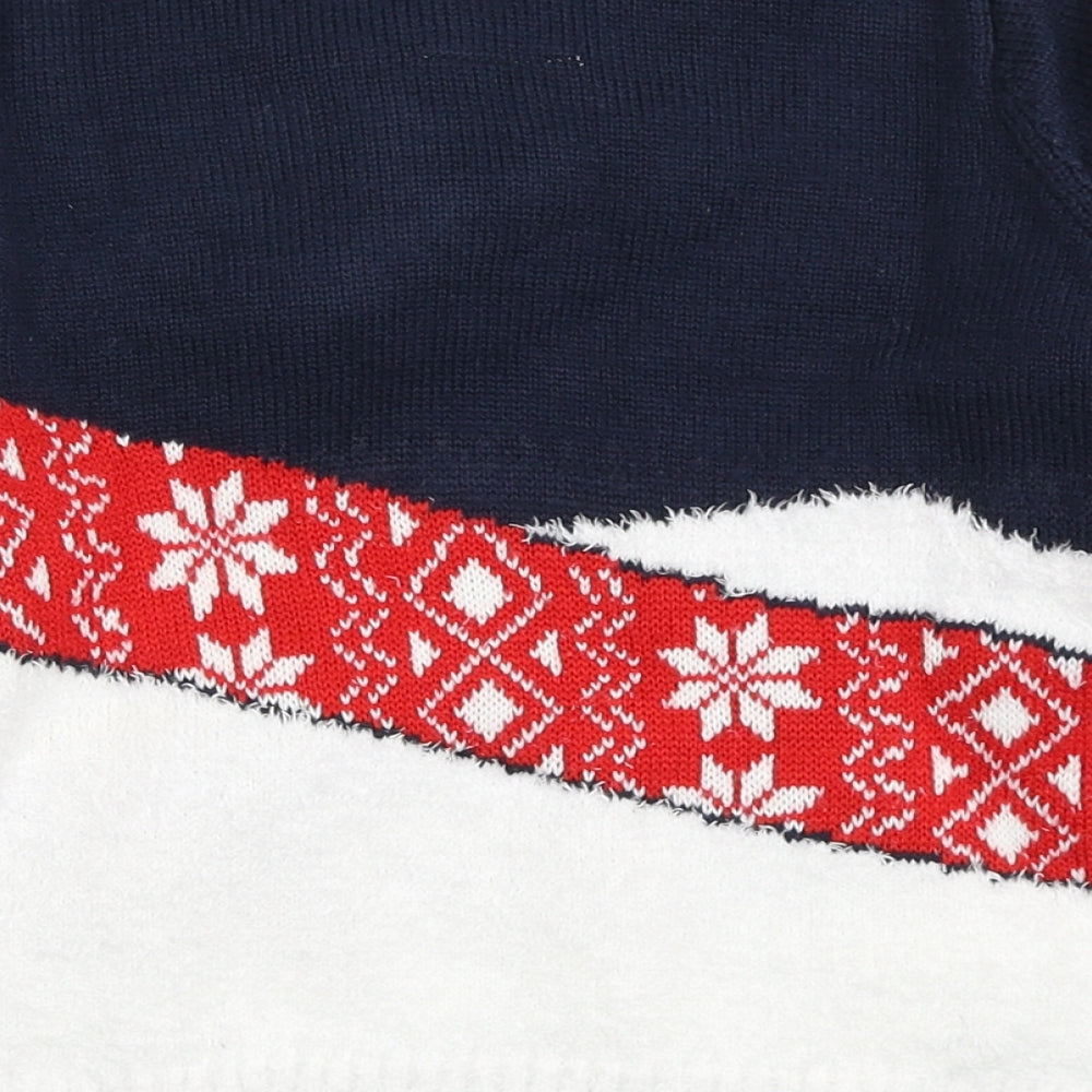 F&F Boys Blue Round Neck  Acrylic Pullover Jumper Size 6-7 Years  Pullover - Christmas