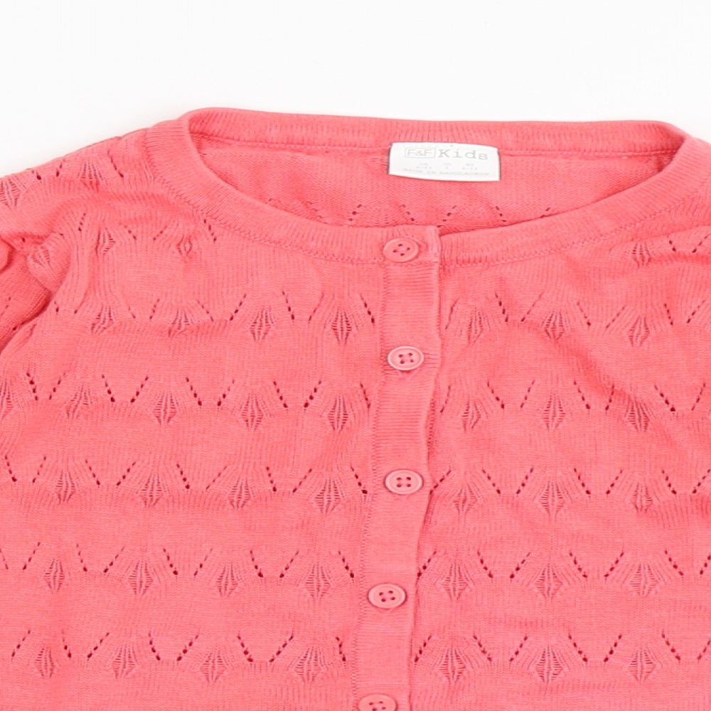 F&F Girls Pink Round Neck  100% Cotton Cardigan Jumper Size 4-5 Years  Button