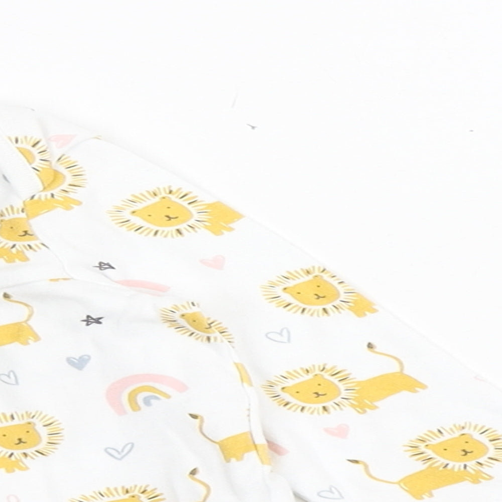 F&F Girls White  100% Cotton Capri Pyjama Set Size 6-9 Months  Pullover - Lion