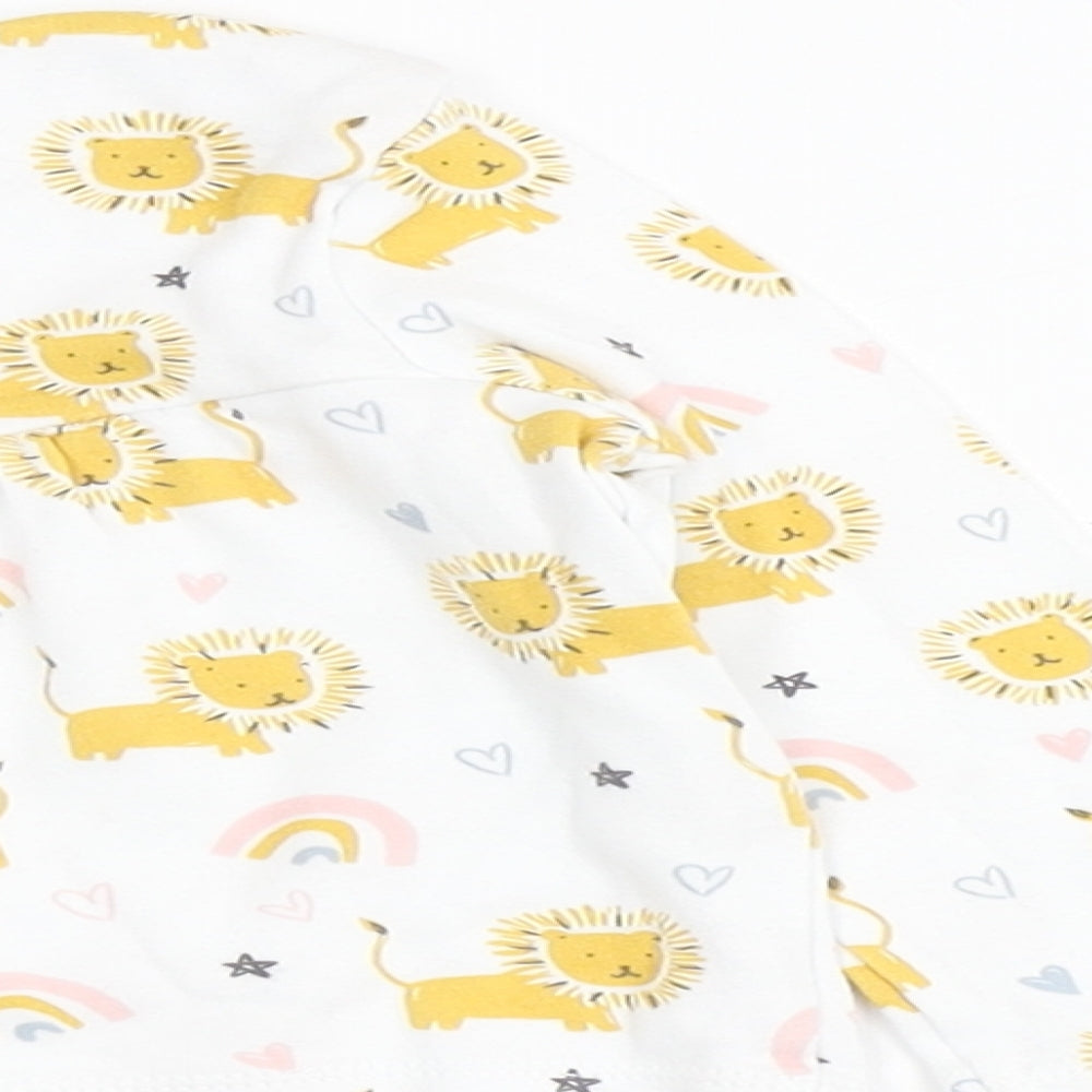 F&F Girls White  100% Cotton Capri Pyjama Set Size 6-9 Months  Pullover - Lion