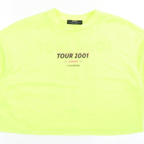 Bershka Womens Yellow  Polyester Pullover Sweatshirt Size S  Pullover - Cropped