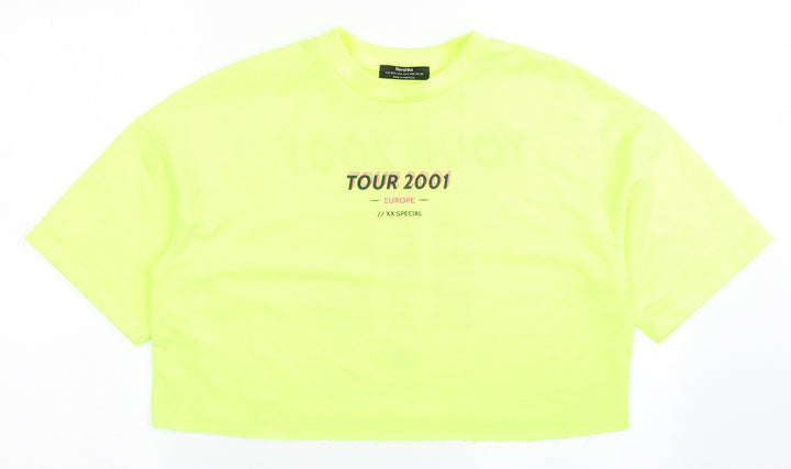 Bershka Womens Yellow Polyester Pullover Sweatshirt Size S Pullover - Cropped
