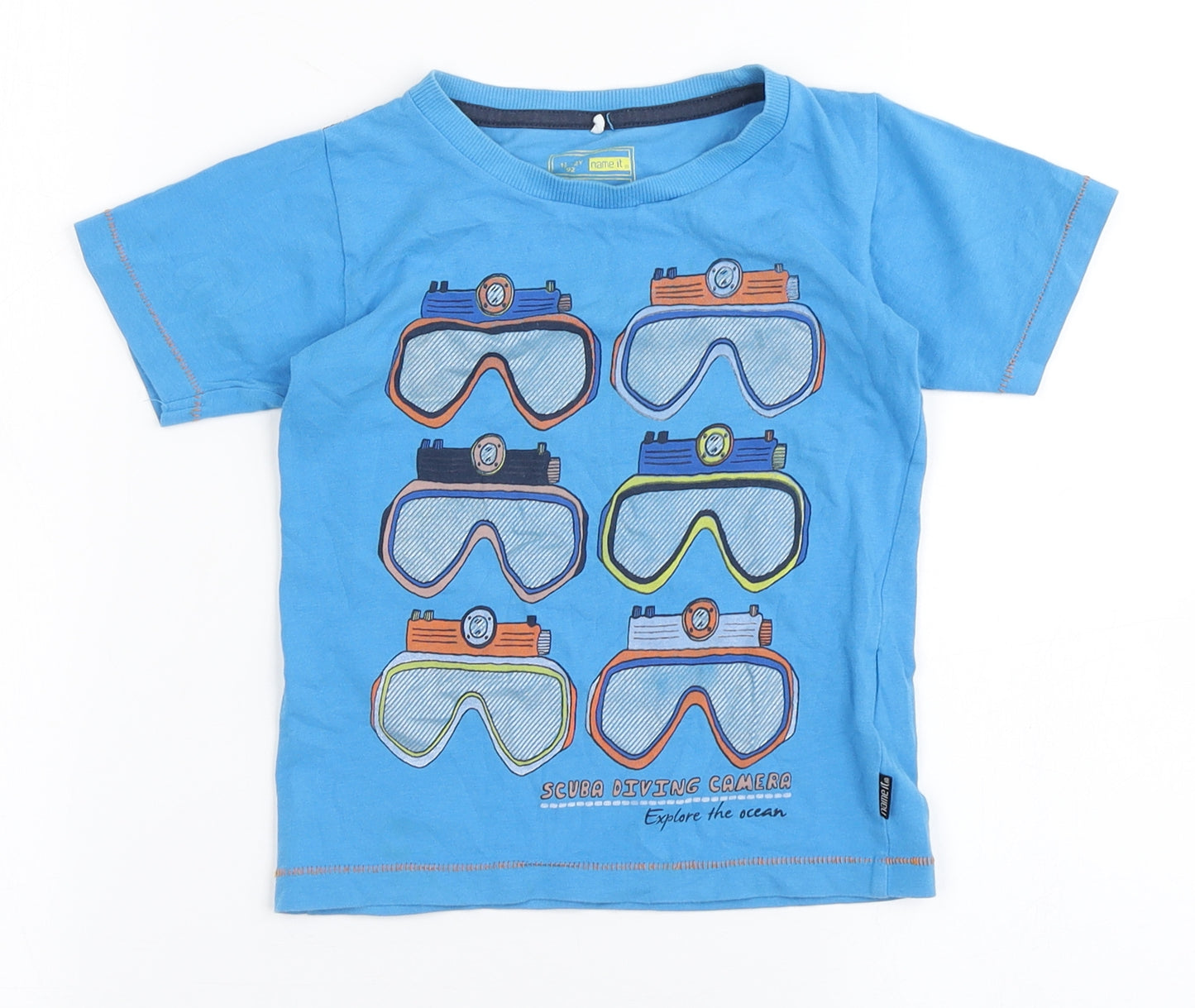 name it Boys Blue  Cotton Basic T-Shirt Size 18-24 Months Round Neck Pullover - Scuba Diving