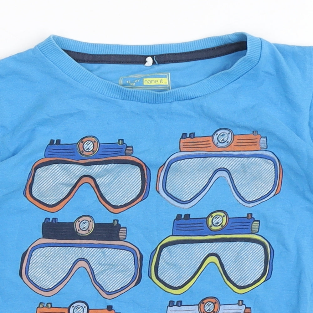name it Boys Blue  Cotton Basic T-Shirt Size 18-24 Months Round Neck Pullover - Scuba Diving