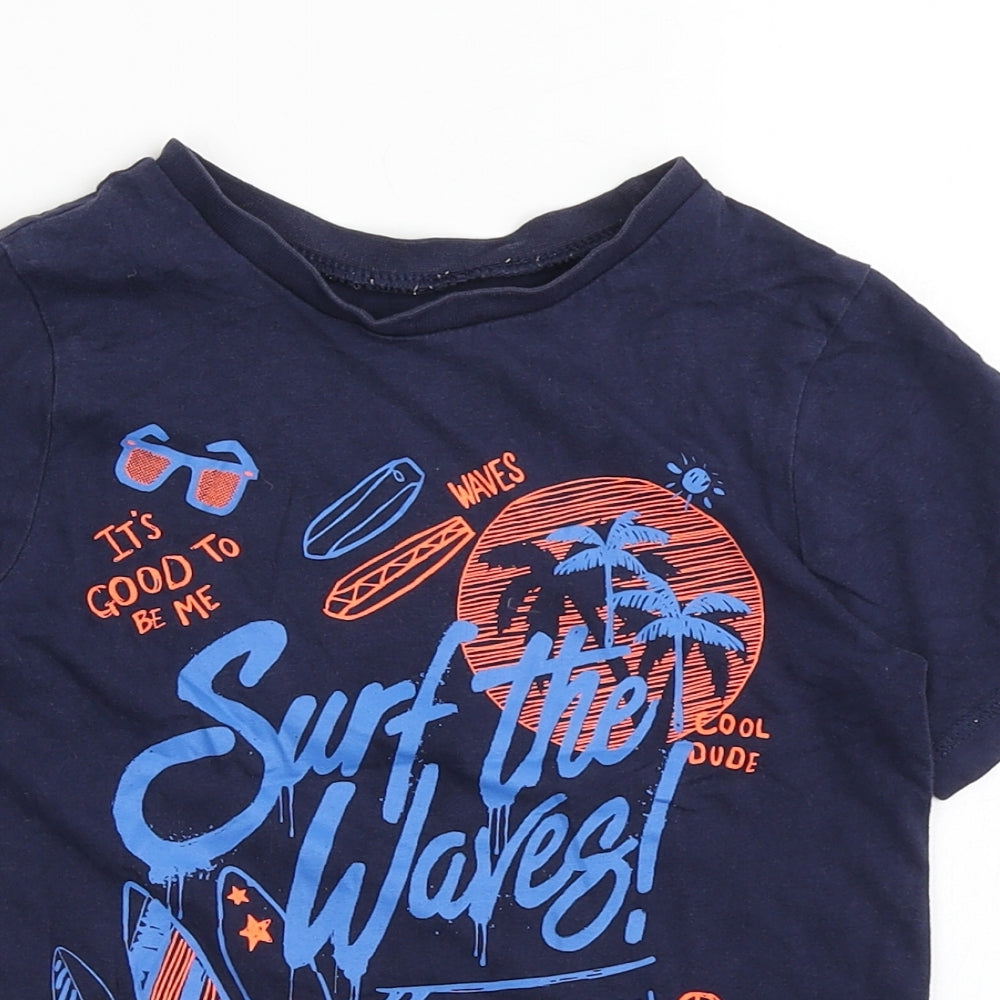 George Boys Blue  100% Cotton Basic T-Shirt Size 6-7 Years Round Neck Pullover - Surf