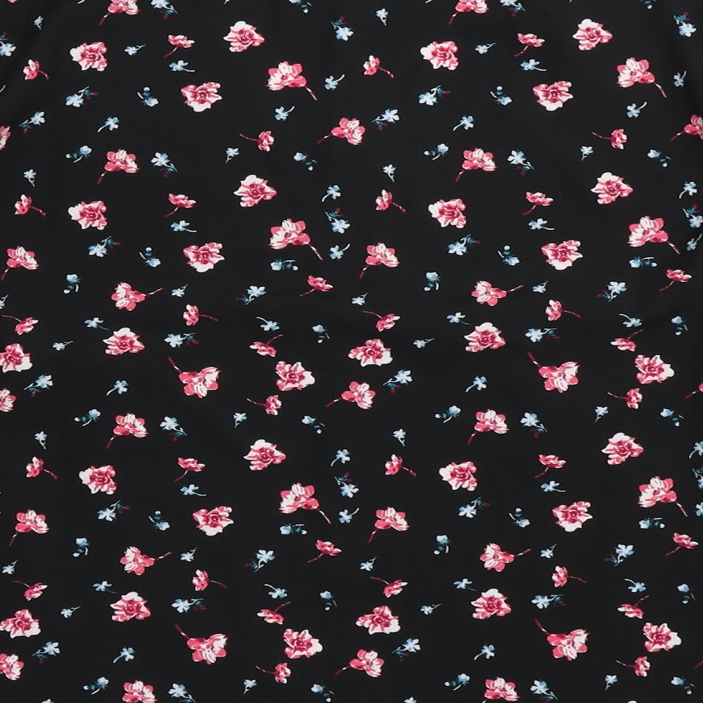 Dunnes Stores Womens Black Floral Polyester Basic Blouse Size L V-Neck