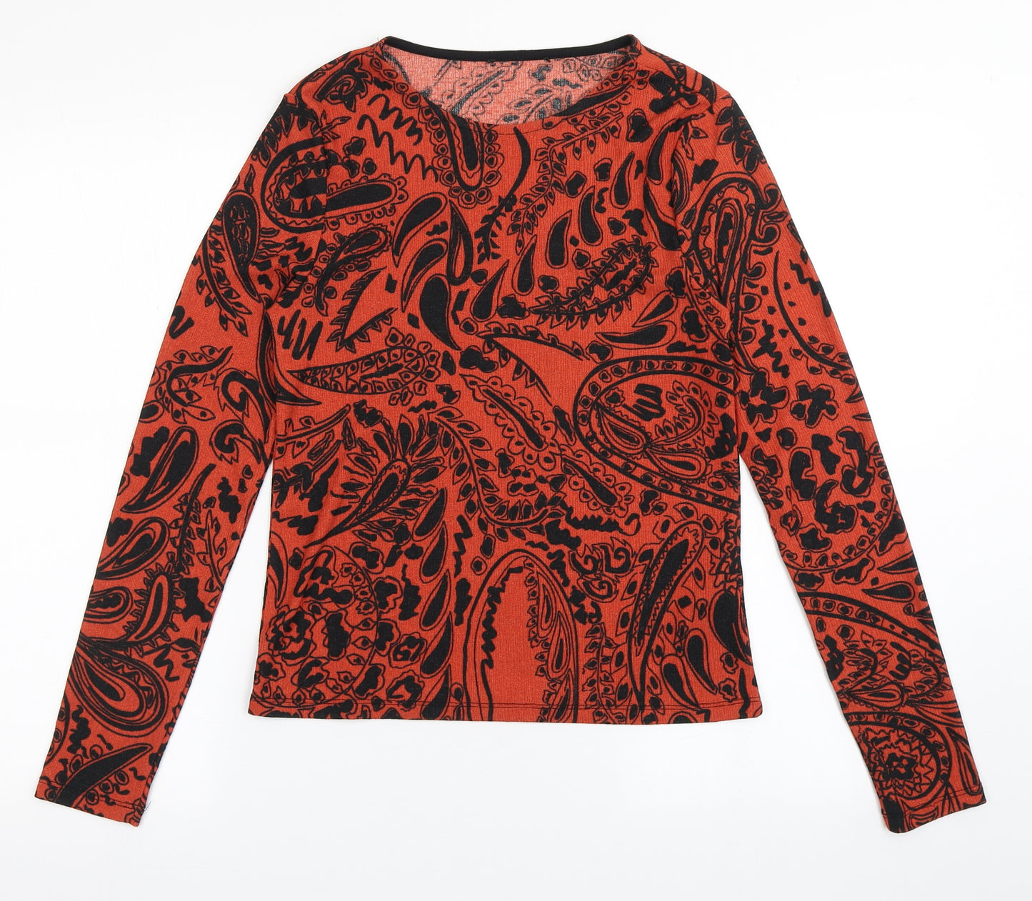 Topshop Womens Red  Polyester Basic T-Shirt Size 12 Round Neck
